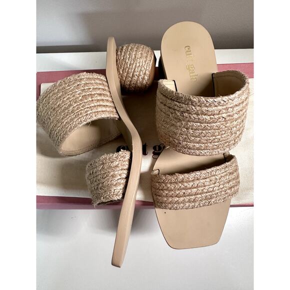 $428 Cult Gaia Jila Sandals Sphere Heel in Natural Open Toe Slide Style Sz 6 - Picture 3 of 9